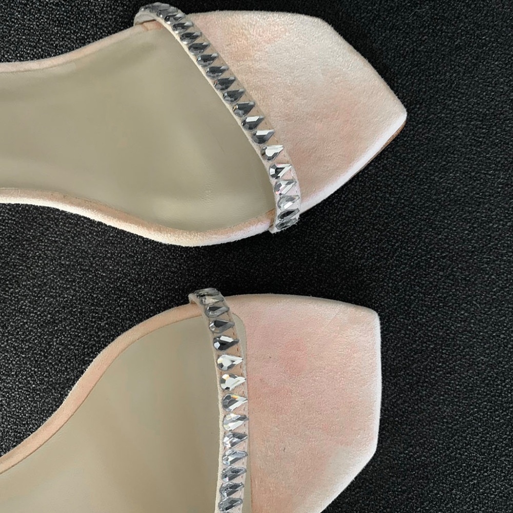 Stuart Weitzman "Gemcut 100" Blush Suede Embellished Sandals Size: 9.5B - $650 - Picture 5 of 13